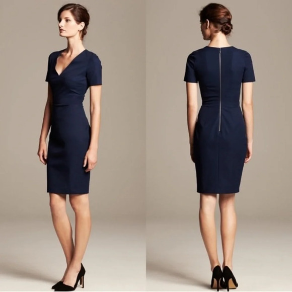 Roland Mouret for Banana Republic Navy Vneck Structured Sheath Mini  dress 0P - Picture 1 of 16